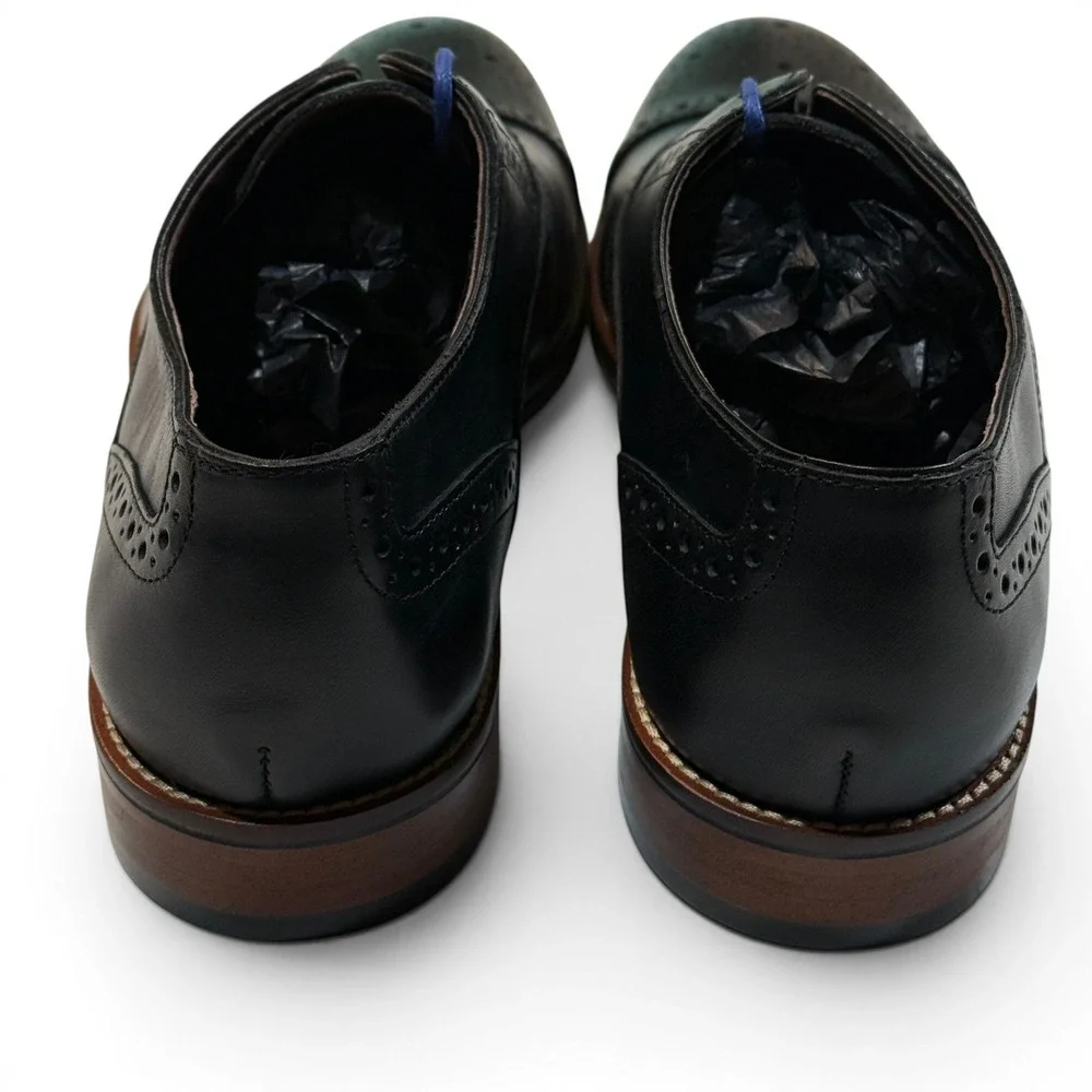 Johnston & Murphy Conard Captoe Black Calfskin Brogue Oxfords Mens 9 M New